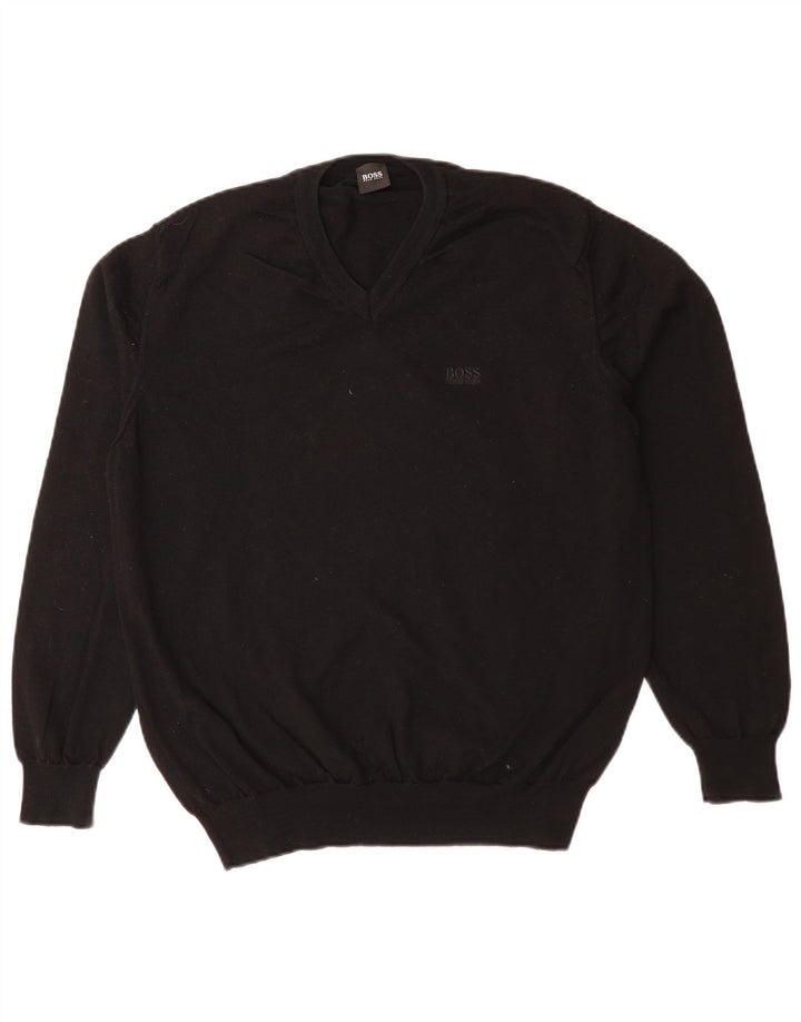 Suéter masculino HUGO BOSS com decote em V médio preto