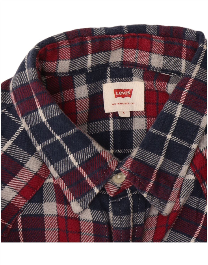 Camisa masculina de flanela Levi's grande xadrez cor de vinho