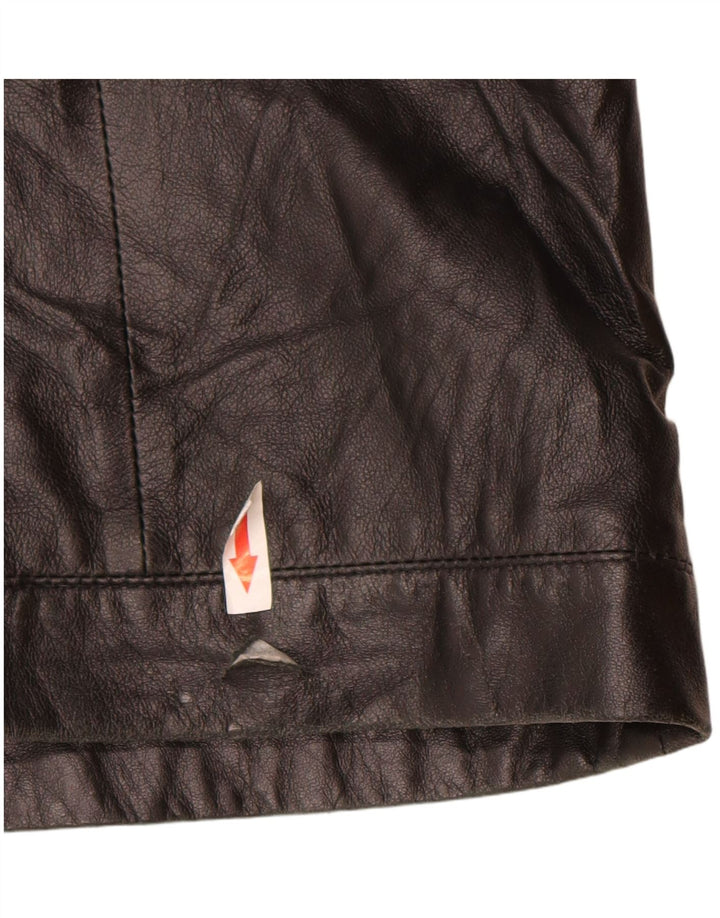 Jaqueta de couro com capuz feminino vintage IT 46 grande couro preto