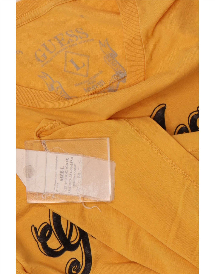Guess Mens Gráfico Top Manga Longa Grande Algodão Amarelo