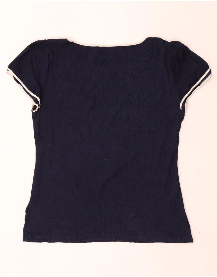 Camiseta feminina Ralph Lauren UK 14 grande algodão azul marinho