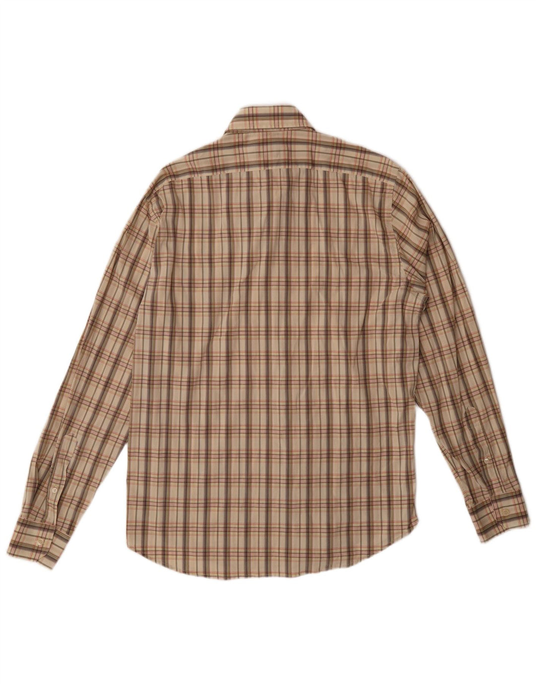 Trussardi Camisa masculina xadrez grande algodão xadrez bege