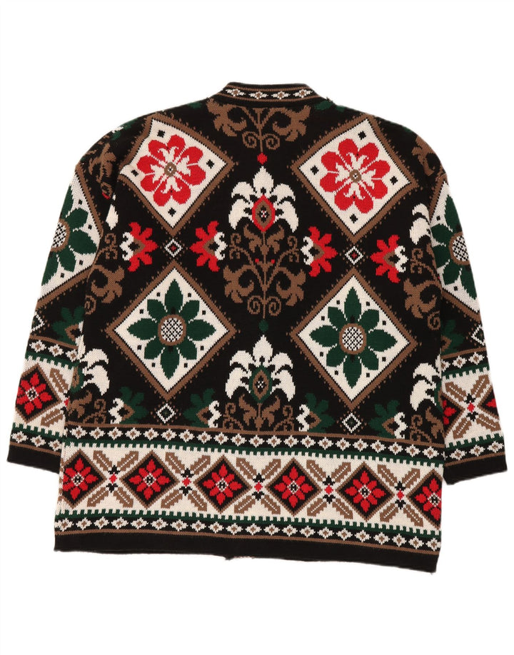 Suéter cardigã feminino grande BELLISIMO Reino Unido 16 grande preto Fair Isle