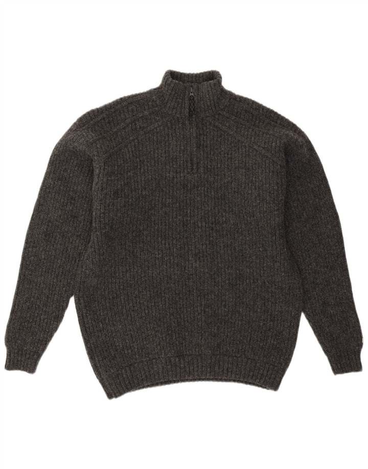 Columbia Suéter masculino com zíper e gola em lã cinza médio