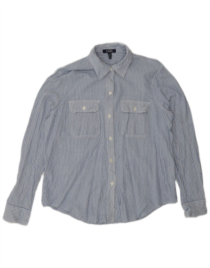 Camisa feminina Chaps Petite UK 16 grande algodão listrado azul