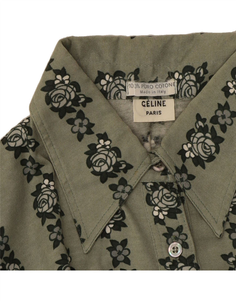 CELINE Womens Shirt IT 42 Medium Khaki Floral Cotton Designer Vintage Celine and Second-Hand Celine from Messina Hembry 