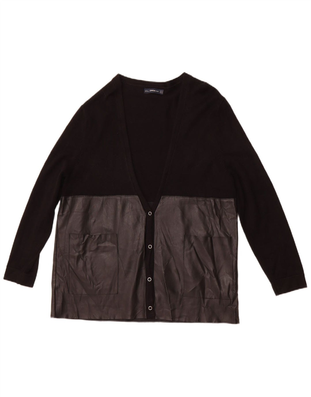 Suéter cardigã feminino grande ZARA UK 10 pequeno bloco colorido preto