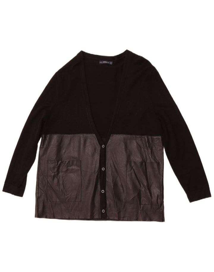 Suéter cardigã feminino grande ZARA UK 10 pequeno bloco colorido preto