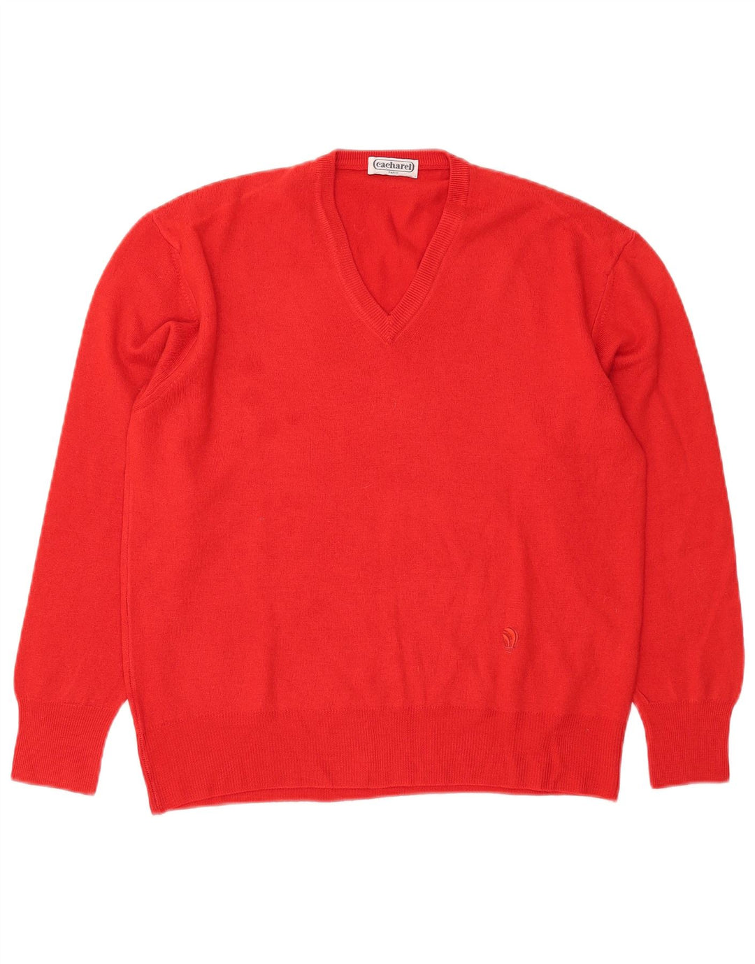 Suéter feminino Cacharel com decote em V IT 48 XL lã vermelha