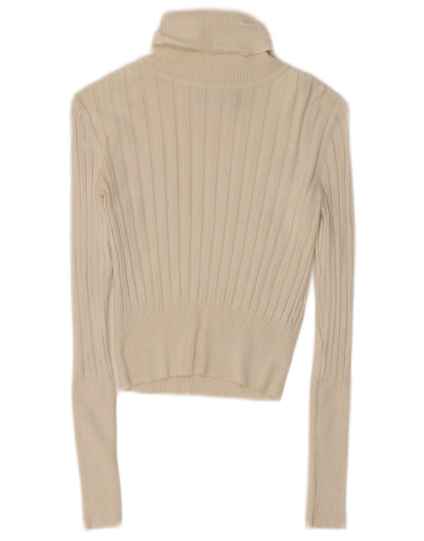 Top feminino Zara com gola redonda e manga comprida Reino Unido 10 viscose branca pequena