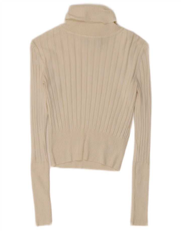 Top feminino Zara com gola redonda e manga comprida Reino Unido 10 viscose branca pequena
