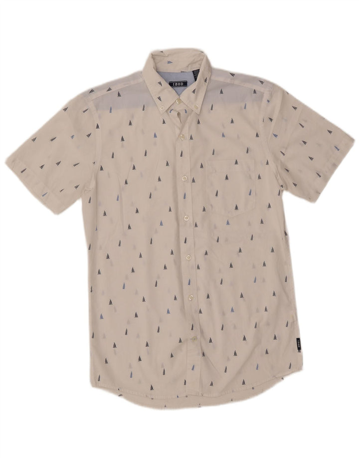 IZOD Camisa masculina abstrata de manga curta de algodão branco pequeno