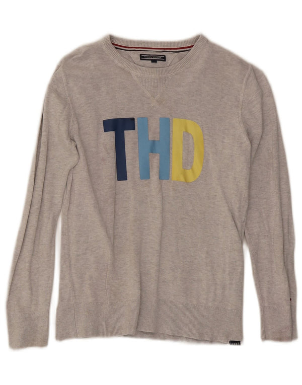 Tommy Hilfiger Suéter feminino com gola canoa gráfico Reino Unido 10 pequeno cinza