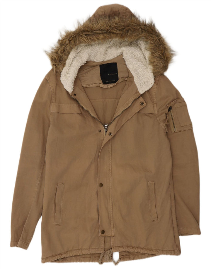 Jaqueta Parka masculina Zara com capuz Reino Unido 36 Pequeno Bege