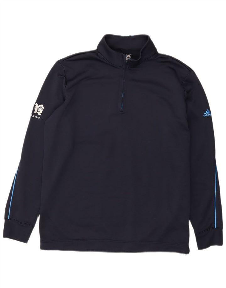 Adidas Mens Climalite Zip Neck Moletom Jumper Grande Azul Marinho Poliéster