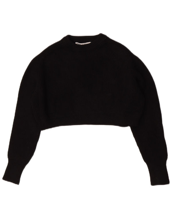 Zara Suéter feminino cropped oversized com gola redonda Reino Unido 10 pequeno preto