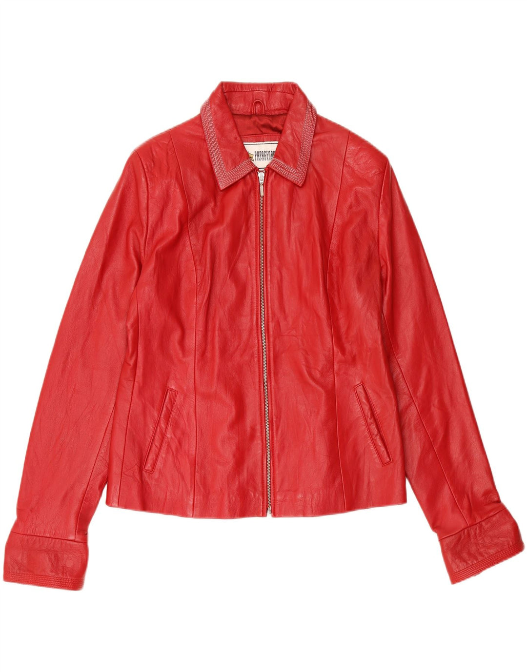 Jaqueta de couro feminina vintage UK 24 4XL vermelha
