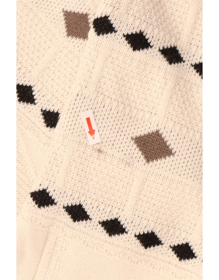 Suéter vintage masculino com gola redonda XL branco Argyle/Diamante