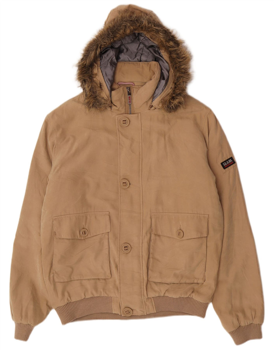 Jaqueta corta-vento masculina Slam com capuz Bomber UK 42 XL poliéster bege