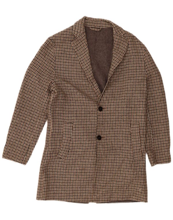 Zara Mens Overcoat UK 36 Small Brown Houndstooth Poliéster