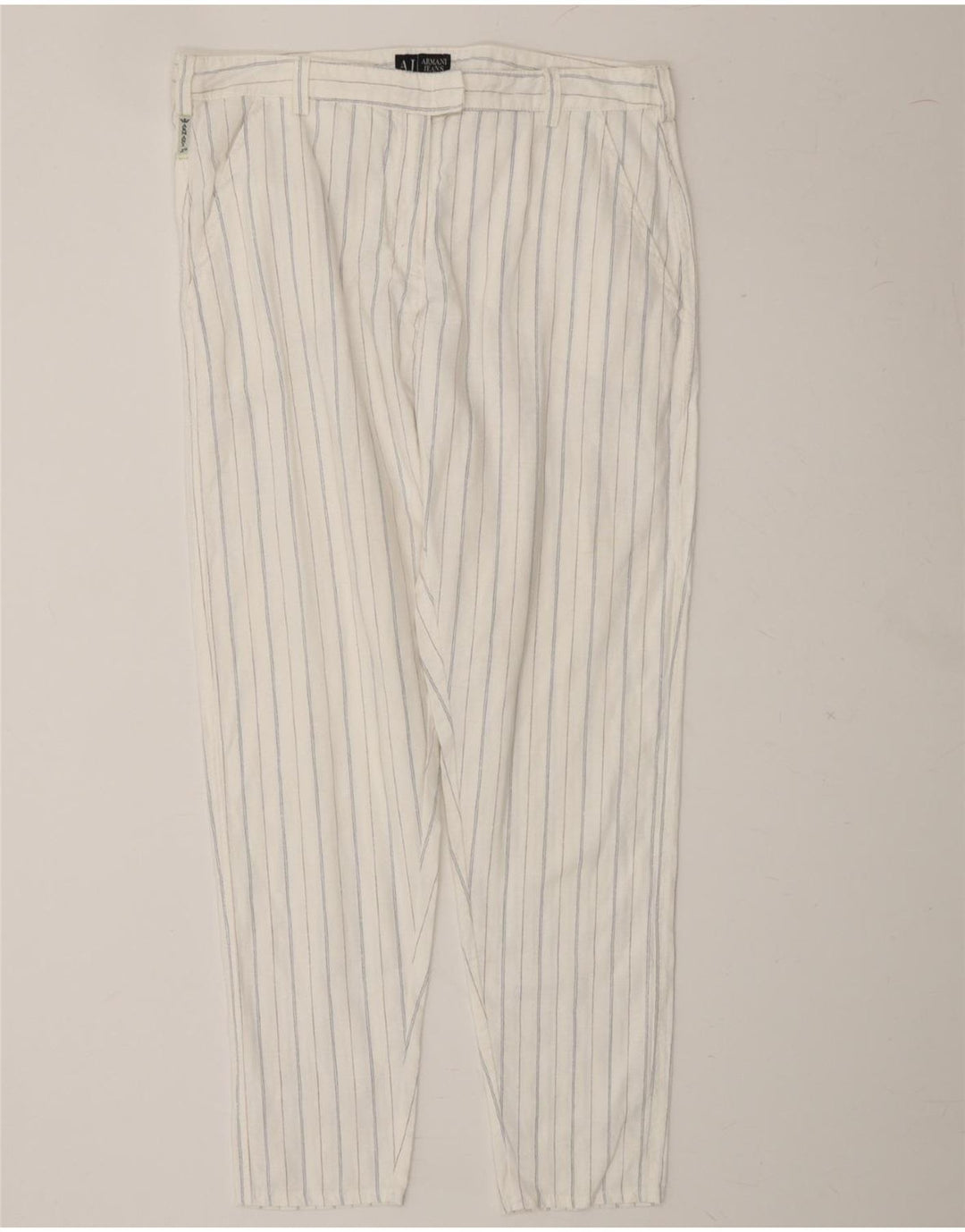ARMANI Womens Slim Chino Trousers W32 L28 White Pinstripe Vintage Armani and Second-Hand Armani from Messina Hembry 