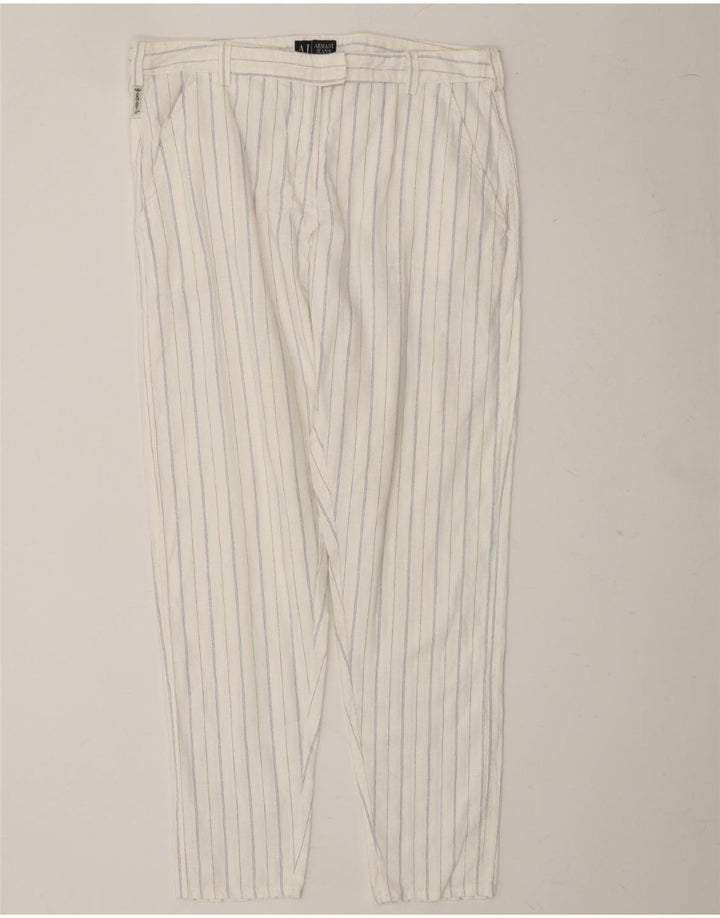 ARMANI Womens Slim Chino Trousers W32 L28 White Pinstripe Vintage Armani and Second-Hand Armani from Messina Hembry 
