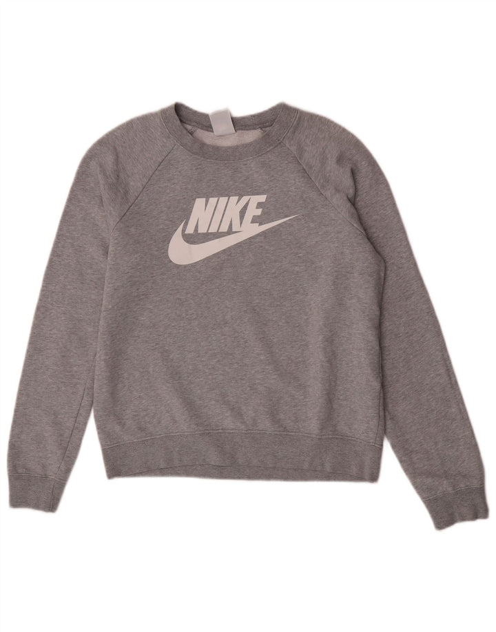 Moletom gráfico feminino Nike Jumper UK 10 pequeno algodão manchado cinza