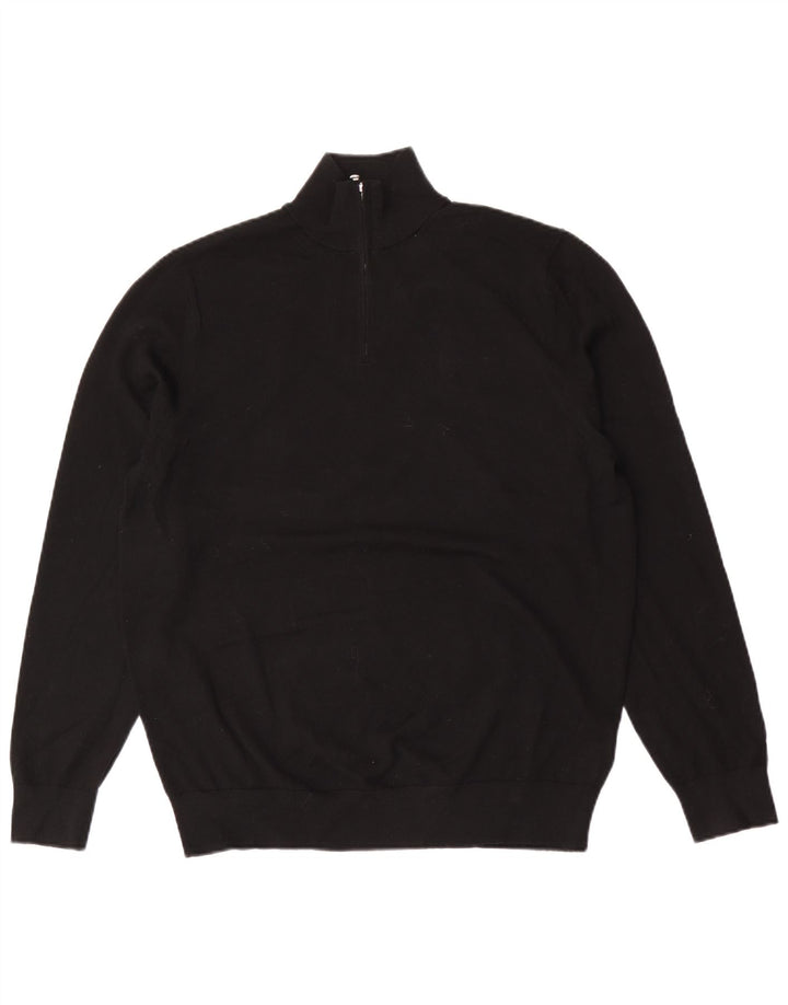 Suéter masculino Autograph com zíper e gola grande em lã Merino preta