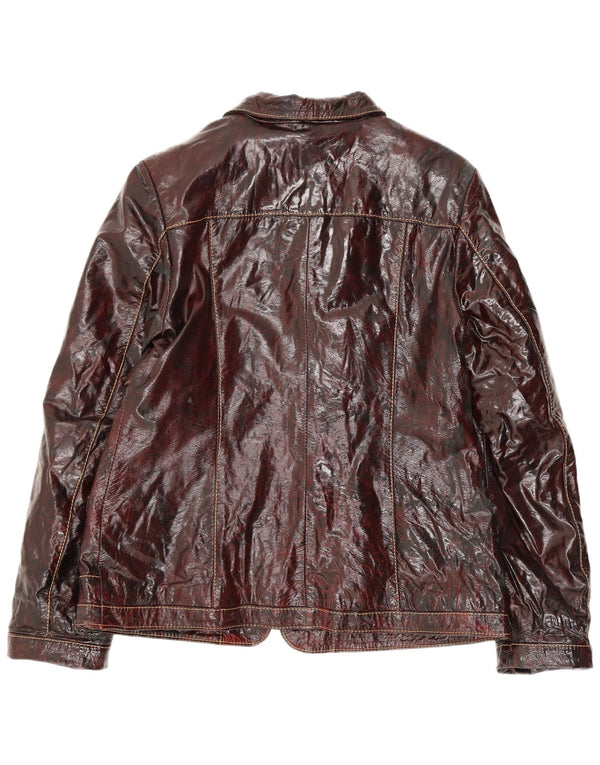 Jaqueta bomber feminina vintage de couro sintético Reino Unido 24 4XL Borgonha