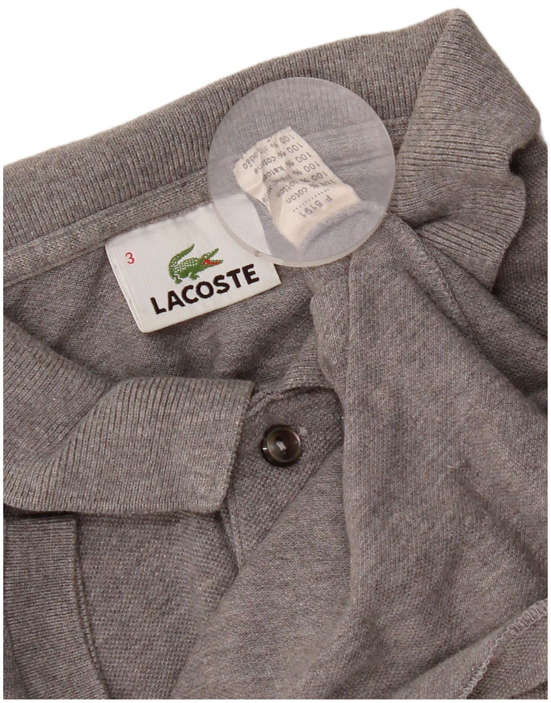 Camisa polo masculina Lacoste tamanho 3 pequeno algodão cinza