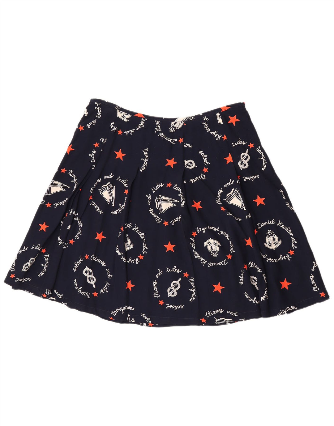 Saia feminina vintage gráfica linha A W30 médio azul marinho geométrico