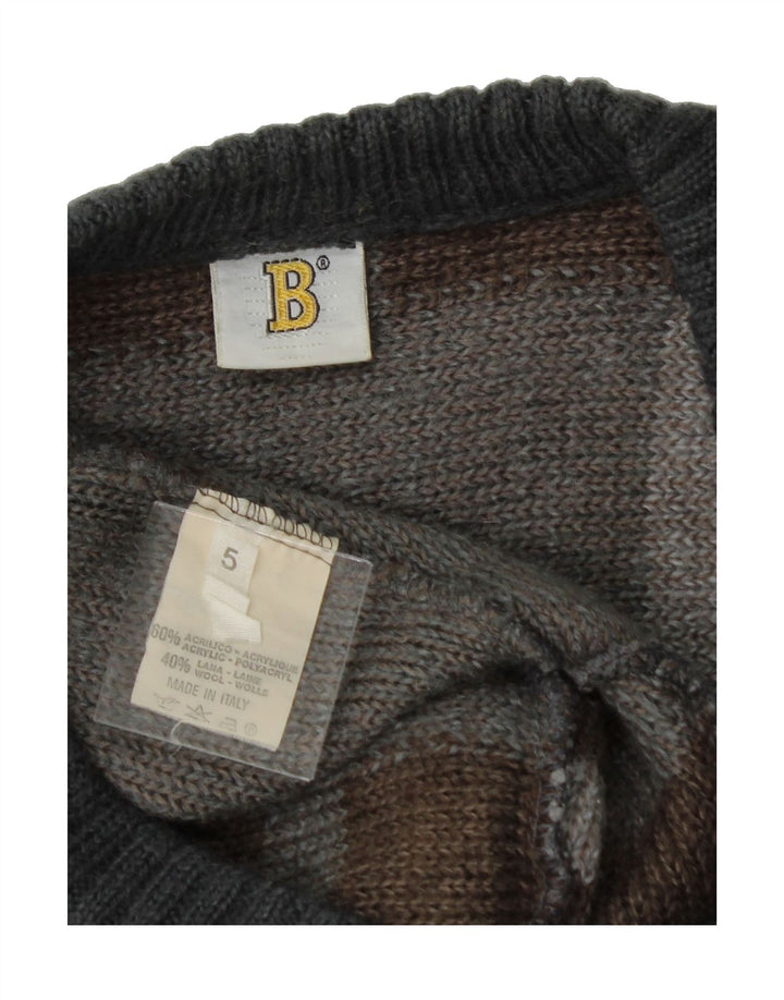 VINTAGE Mens V-Neck Jumper Sweater Medium Grey Geometric Acrylic Vintage Vintage and Second-Hand Vintage from Messina Hembry 