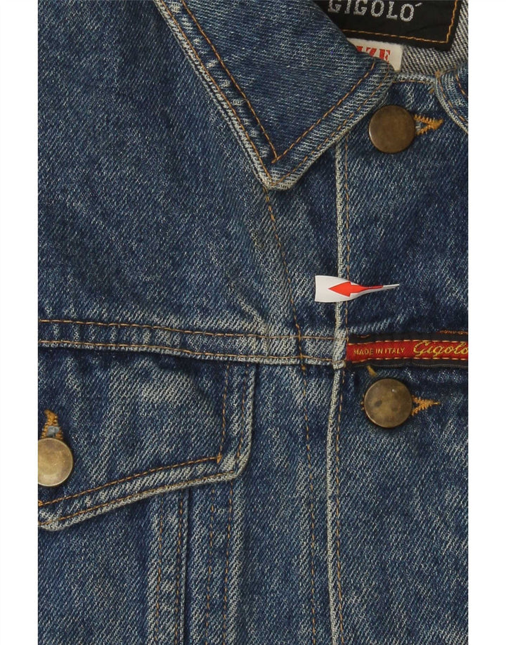 Jaqueta jeans feminina vintage Reino Unido 14 algodão azul médio