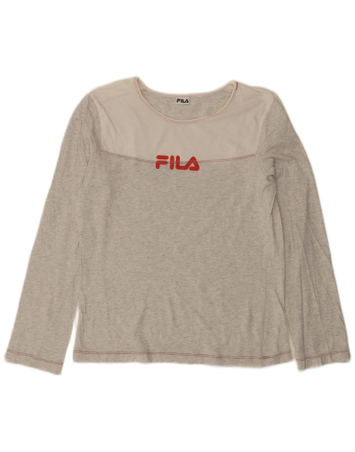 FILA Top gráfico feminino manga comprida UK 12 cinza médio manchado
