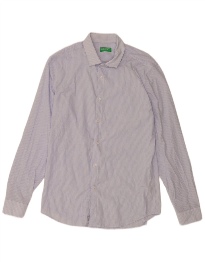 Camisa masculina Benetton grande viscose listrada azul