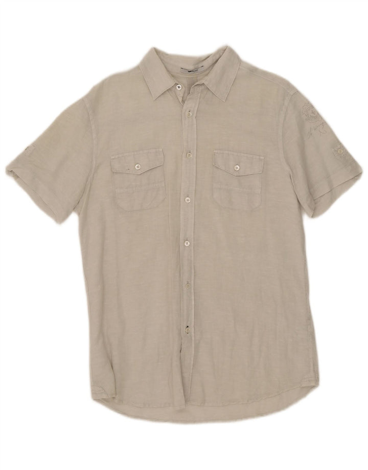 Camisa masculina de manga curta Gas, linho bege médio