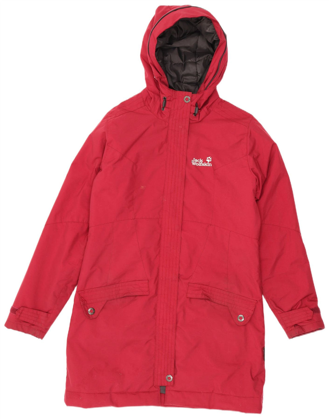 Casaco corta-vento feminino com capuz Jack Wolfskin Reino Unido 10 pequeno poliéster vermelho