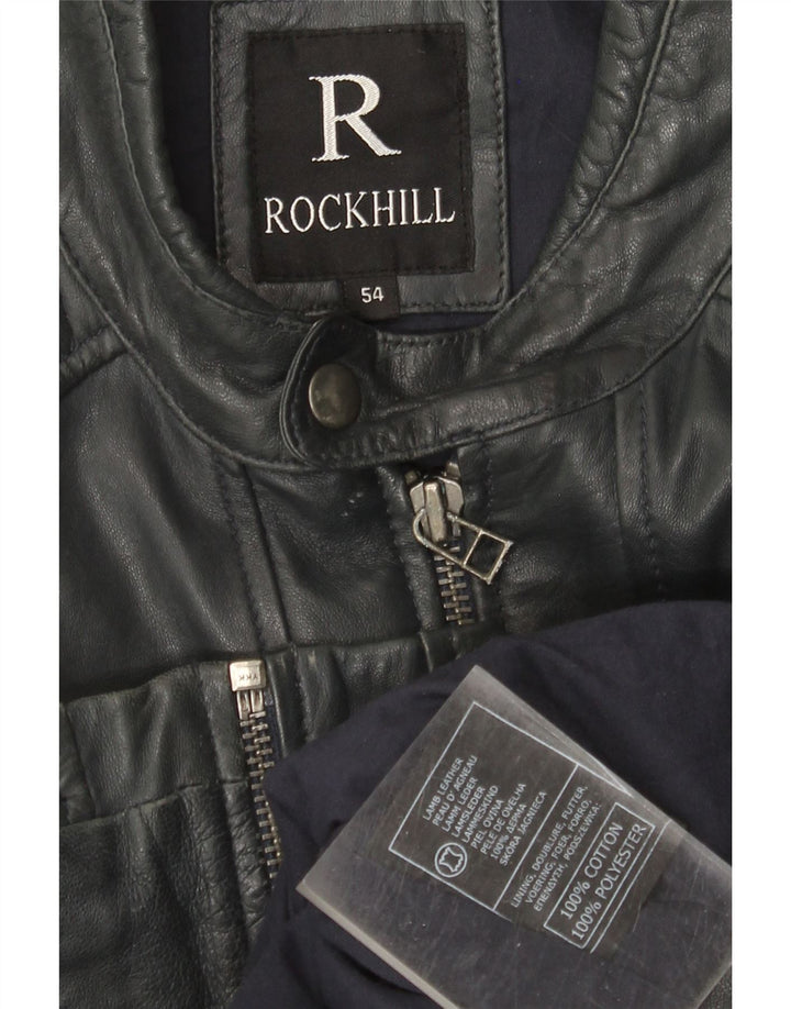 Jaqueta feminina de couro para motociclista Rockhill EU 54 5XL pele de cordeiro azul marinho