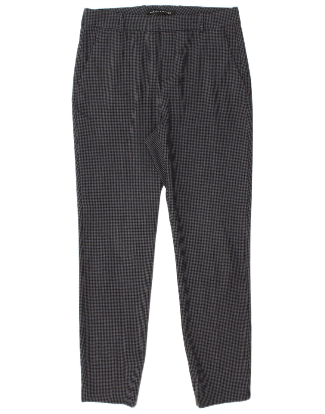 Calça feminina Zara Slim Suit EU 40 Médio W30 L28 Cinza Houndstooth