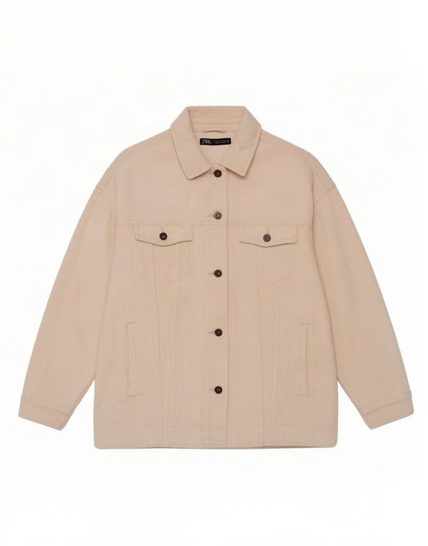 Jaqueta feminina de veludo cotelê Zara UK 14 médio off white algodão