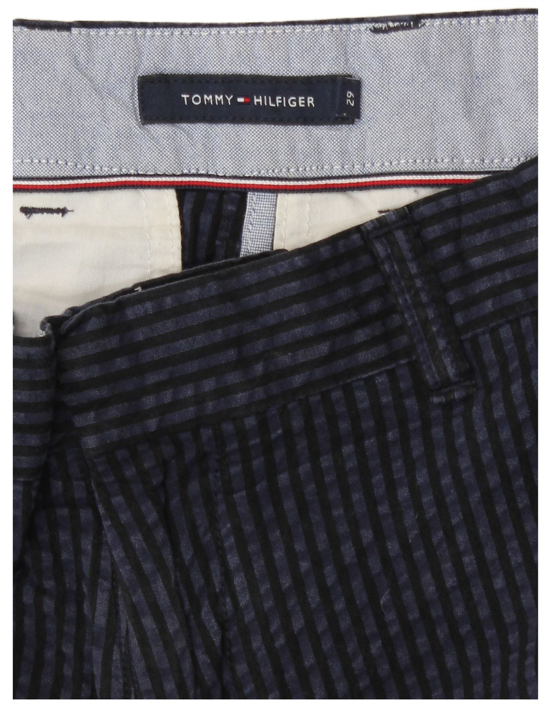 Shorts Chino masculino Tommy Hilfiger W29 pequeno algodão listrado azul marinho