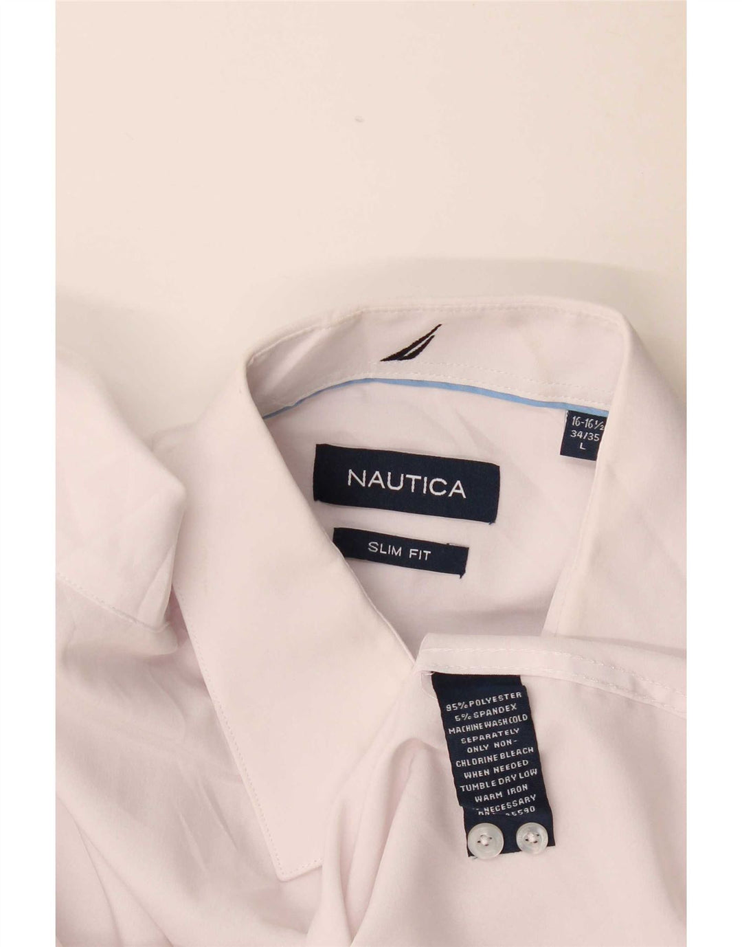 Camisa masculina Nautica Slim Fit tamanho 16 1/2 grande poliéster branco