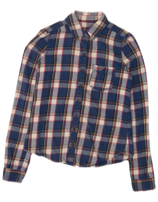 Camisa feminina de flanela Hollister Reino Unido 10 shopping azul xadrez algodão