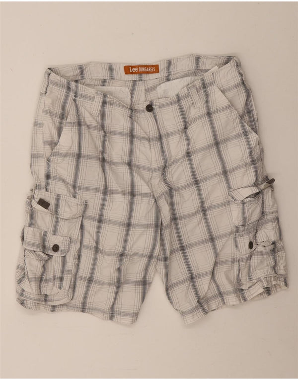 Lee Mens Dungarees Cargo Shorts W38 XL Branco Xadrez Algodão