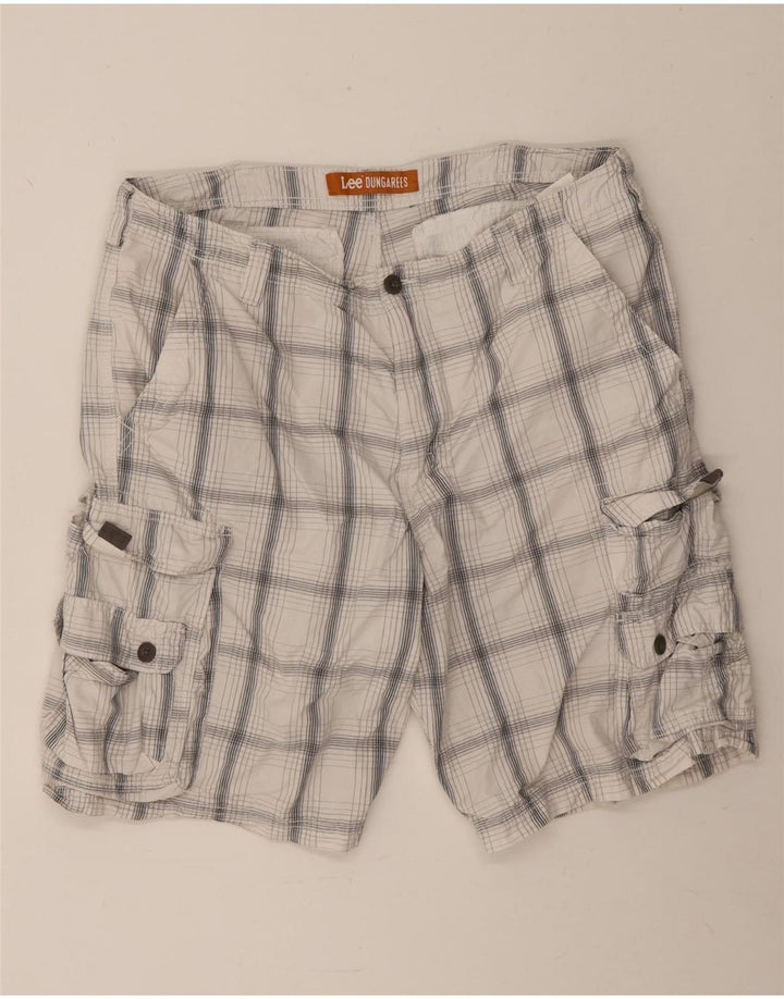 Lee Mens Dungarees Cargo Shorts W38 XL Branco Xadrez Algodão