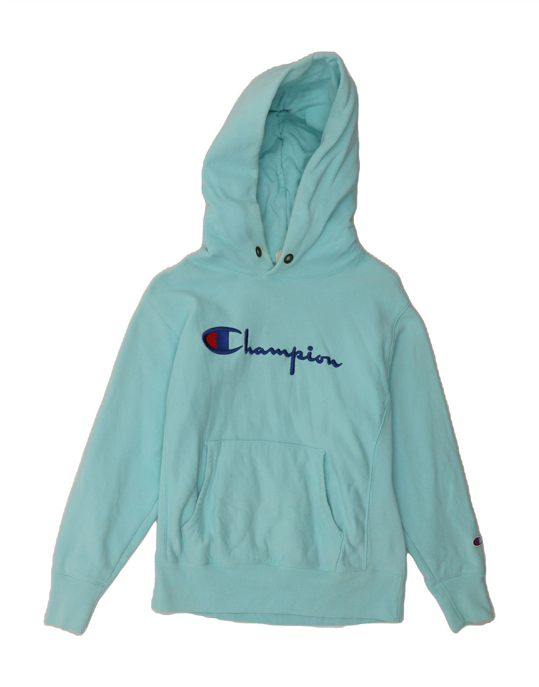 CHAMPION Womens Oversized Hoodie Jumper UK 6 XS Blue Cotton Vintage Champion and Second-Hand Champion from Messina Hembry 