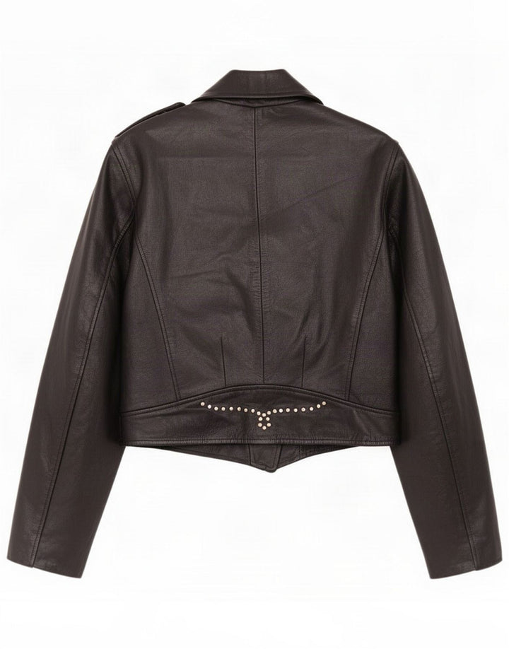 Jaqueta de motociclista feminina de couro vintage IT 44 preto médio