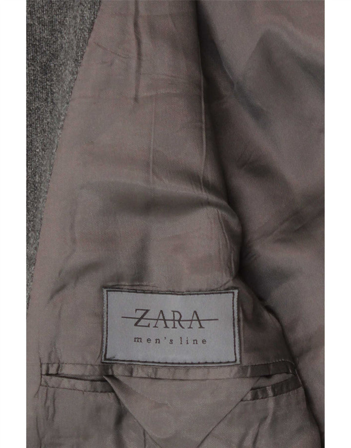 Jaqueta blazer masculina Zara com capuz de 4 botões Reino Unido 38 lã cinza médio