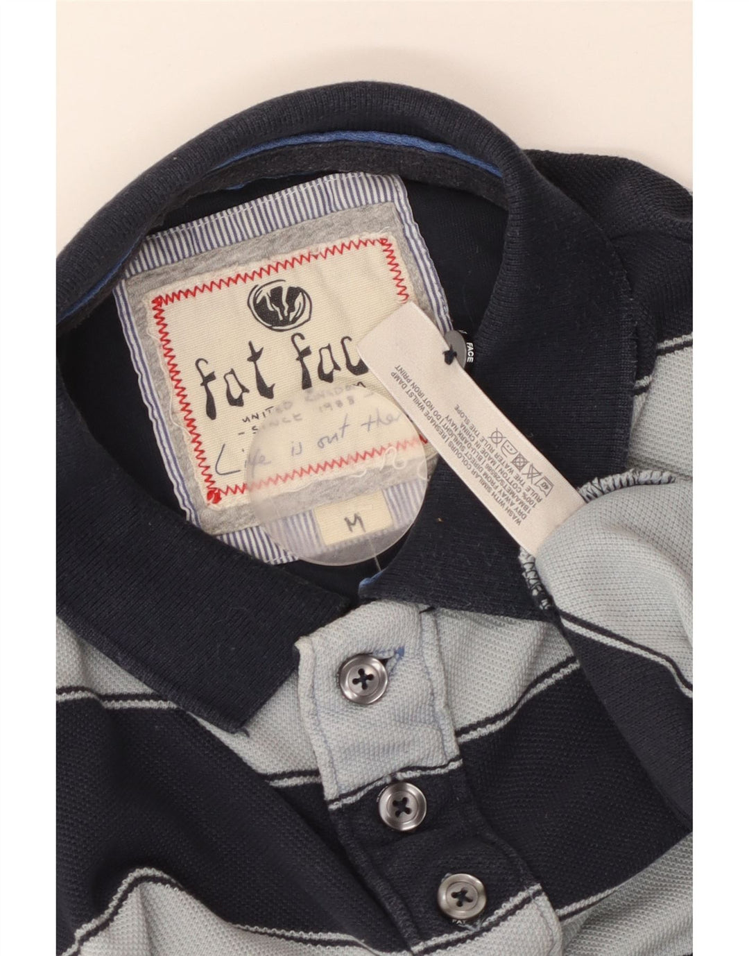 Camisa polo masculina FAT FACE de algodão listrado azul marinho médio