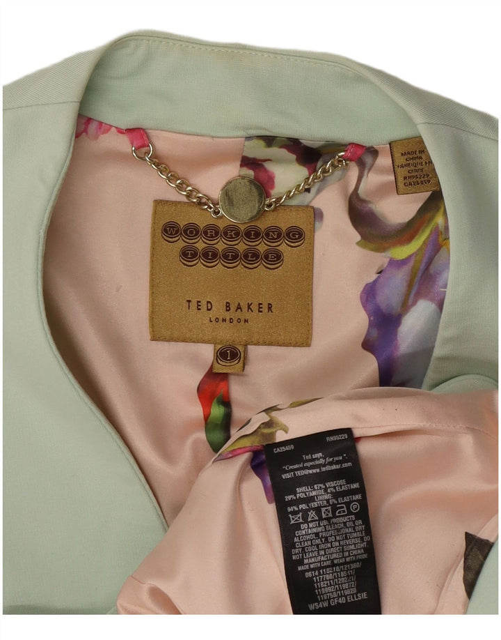 Jaqueta blazer feminina Ted Baker com 1 botão Reino Unido 6 XS verde viscose